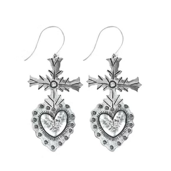 NWT Tara Gasparian Tulum Silver Heart Cross Earrings - Picture 1 of 5